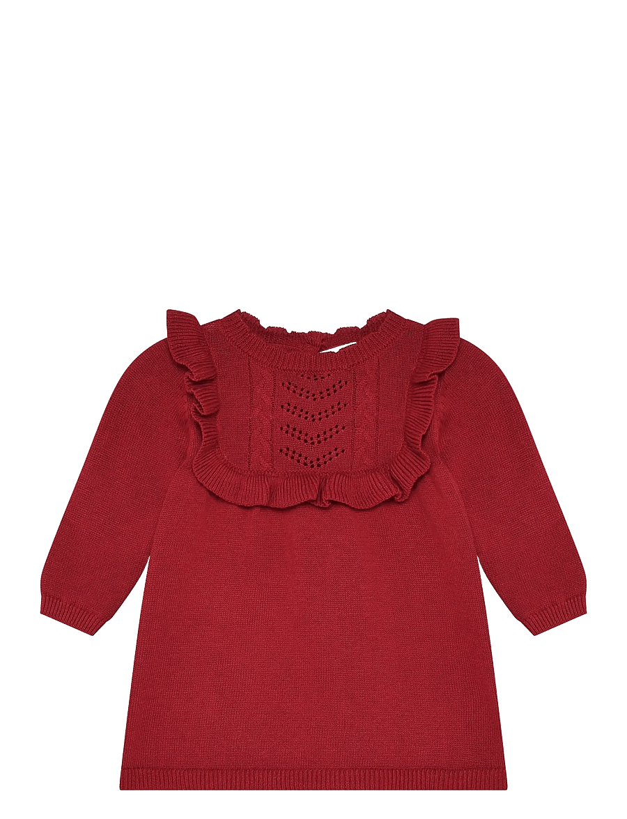 Minymo - Dress LS Knit - långärmade babyklänningar - rio red - 0