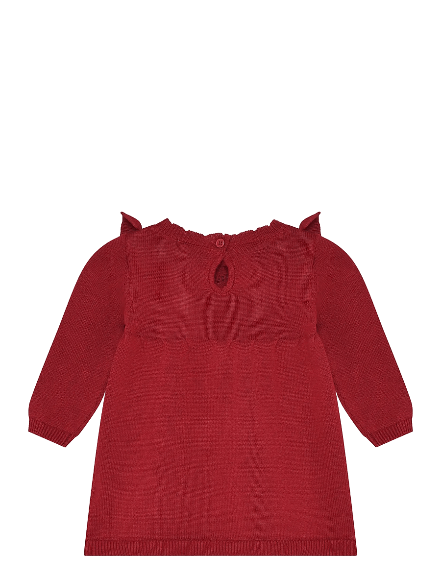 Minymo - Dress LS Knit - långärmade babyklänningar - rio red - 1