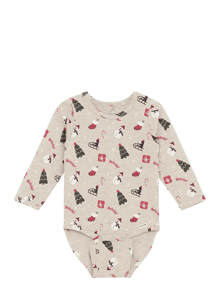 Minymo - Body LS AOP - långärmade bodies - beige melange - 0
