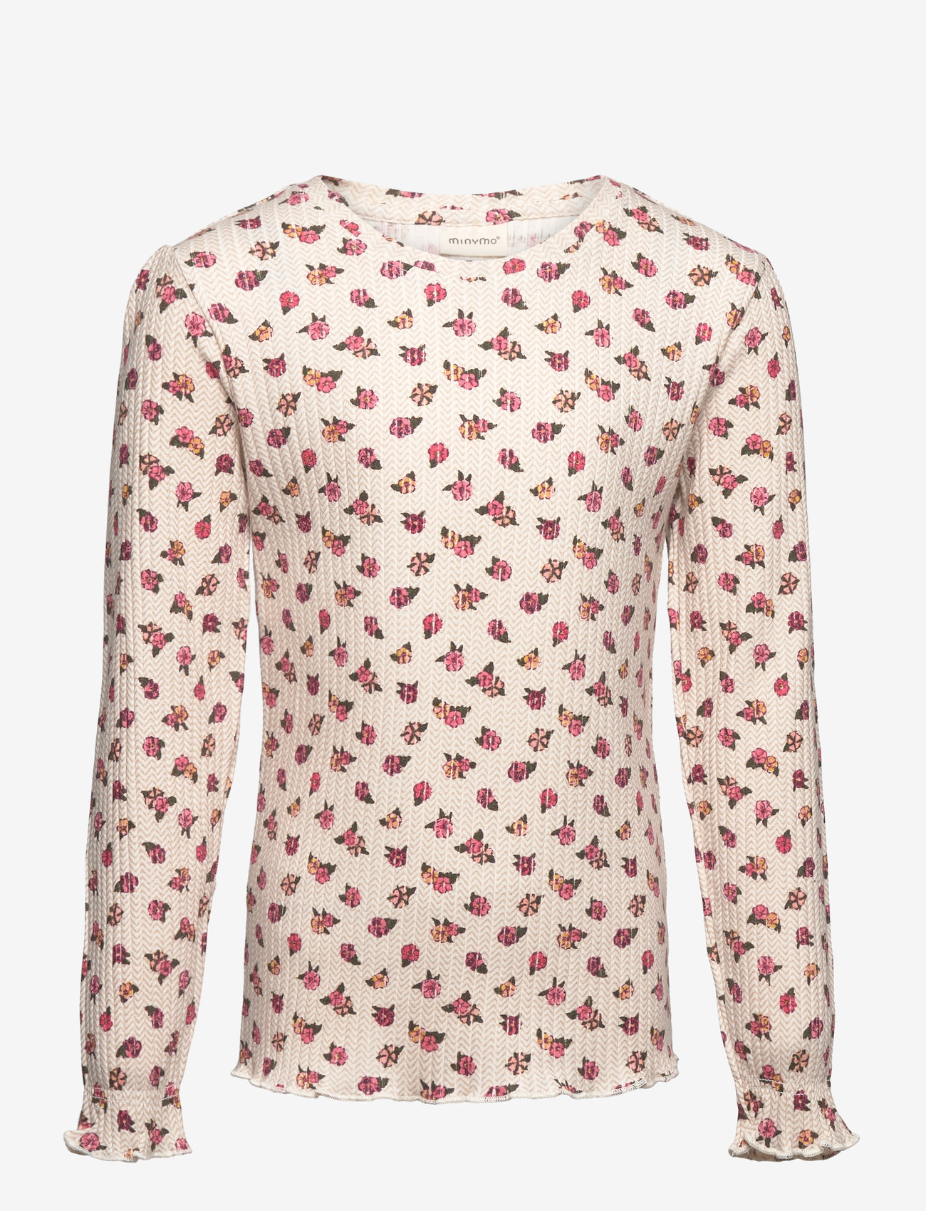 Minymo - T-shirt LS AOP Rib - eggnog - 0