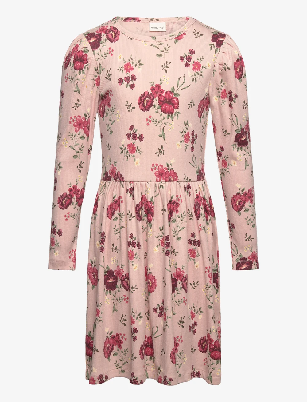 Minymo - Dress LS AOP Rib - langärmelige freizeitkleider - sepia rose - 0