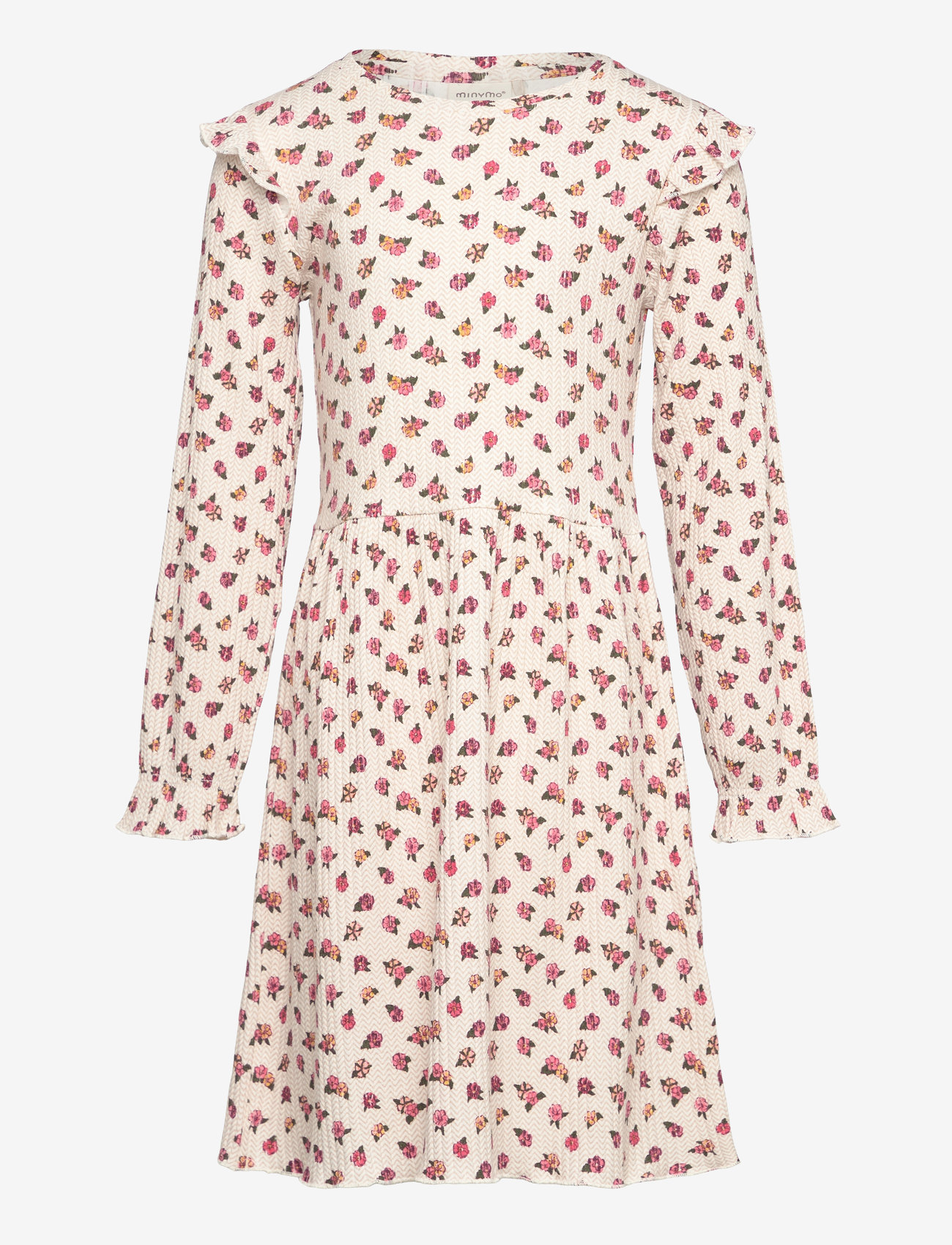 Minymo - Dress LS AOP Rib - langärmelige freizeitkleider - eggnog - 0