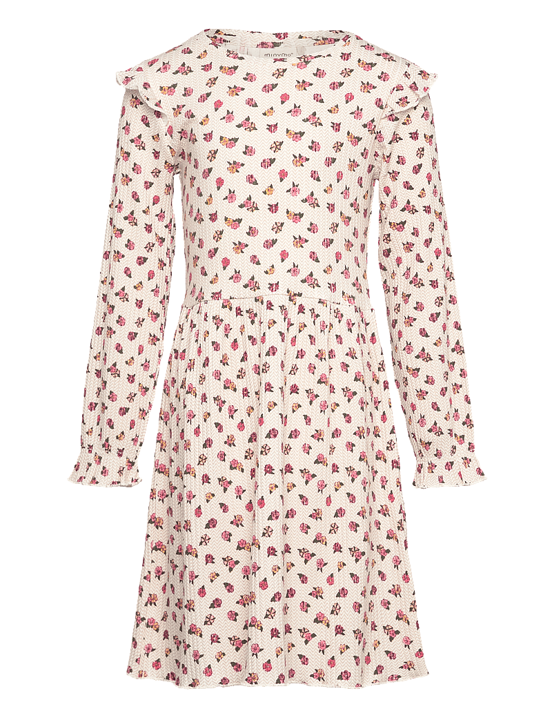 Minymo - Dress LS AOP Rib - langärmelige freizeitkleider - eggnog - 0