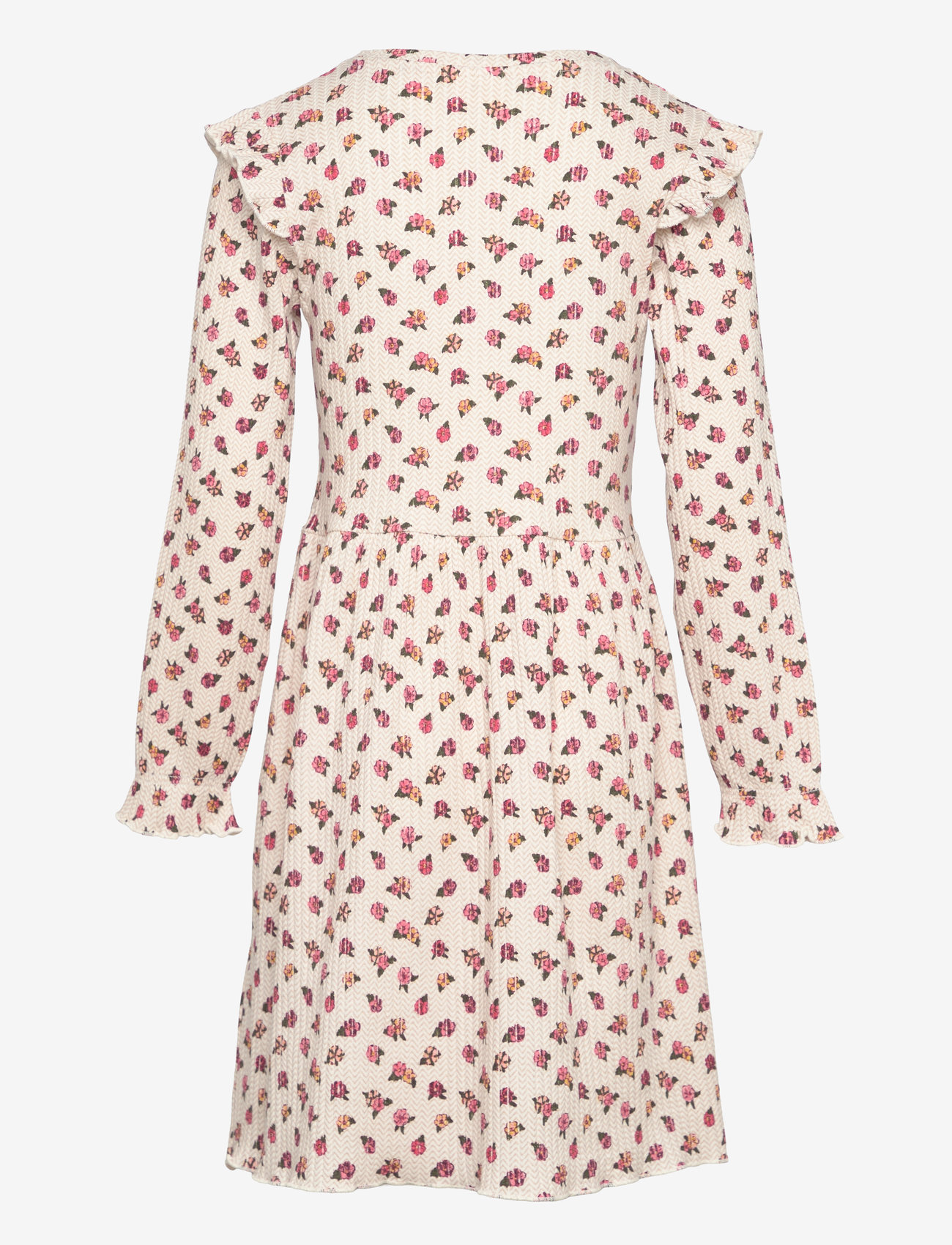 Minymo - Dress LS AOP Rib - langärmelige freizeitkleider - eggnog - 1