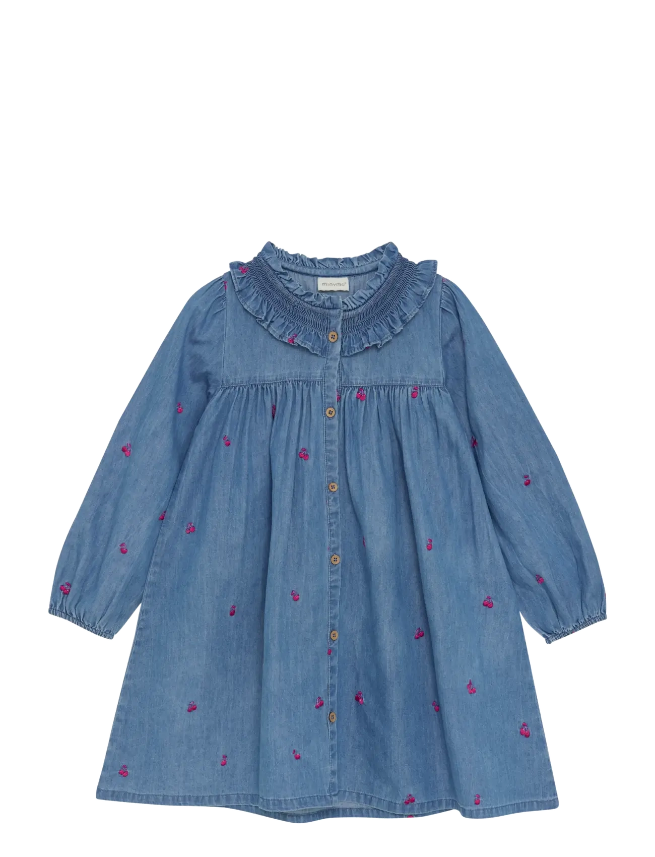 MINYMO Kleid Ls W. Emb Blau - 104 - Kinder