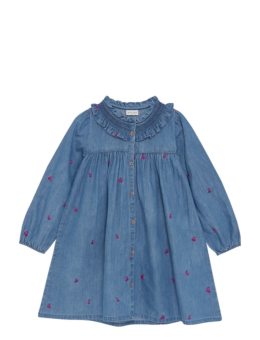 Minymo - Dress LS w. Emb - langermede hverdagskjoler - ombre blue - 0