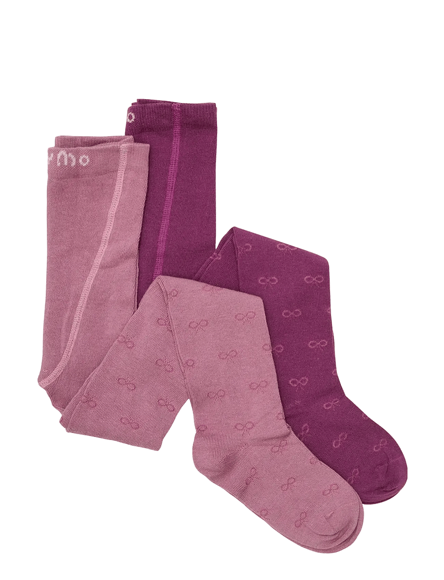 Minymo - 2-Pack Stockings w. Pattern - sokid - mauve orchid - 0