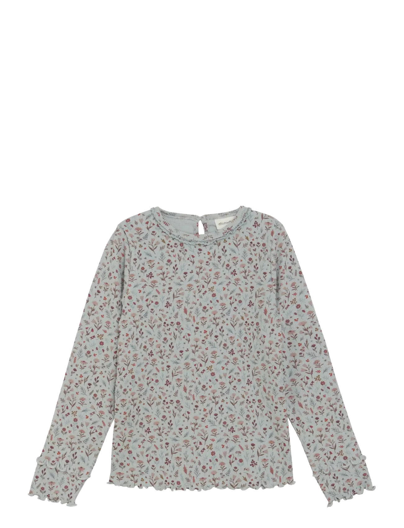 Minymo T-Shirt Ls Aop Rib, 122, T-shirts, Grau - Long-sleeved Kinder