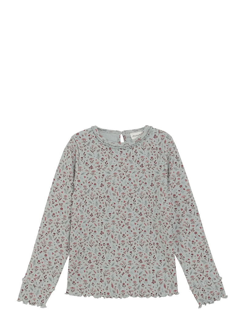 Minymo - T-shirt LS AOP Rib - pikkade varrukatega t-särgid - puritan gray - 0