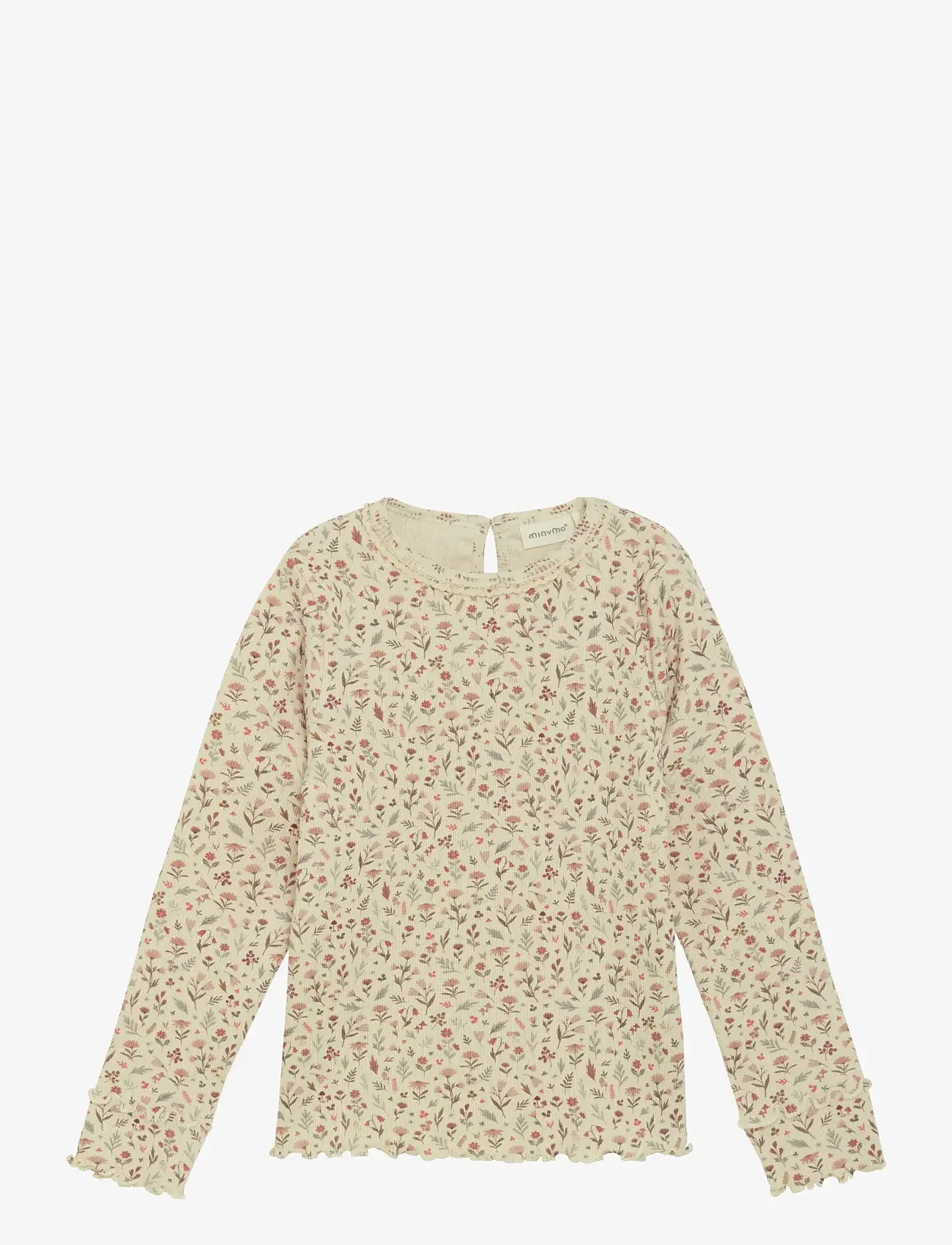 Minymo - T-shirt LS AOP Rib - long-sleeved t-shirts - sandshell - 1