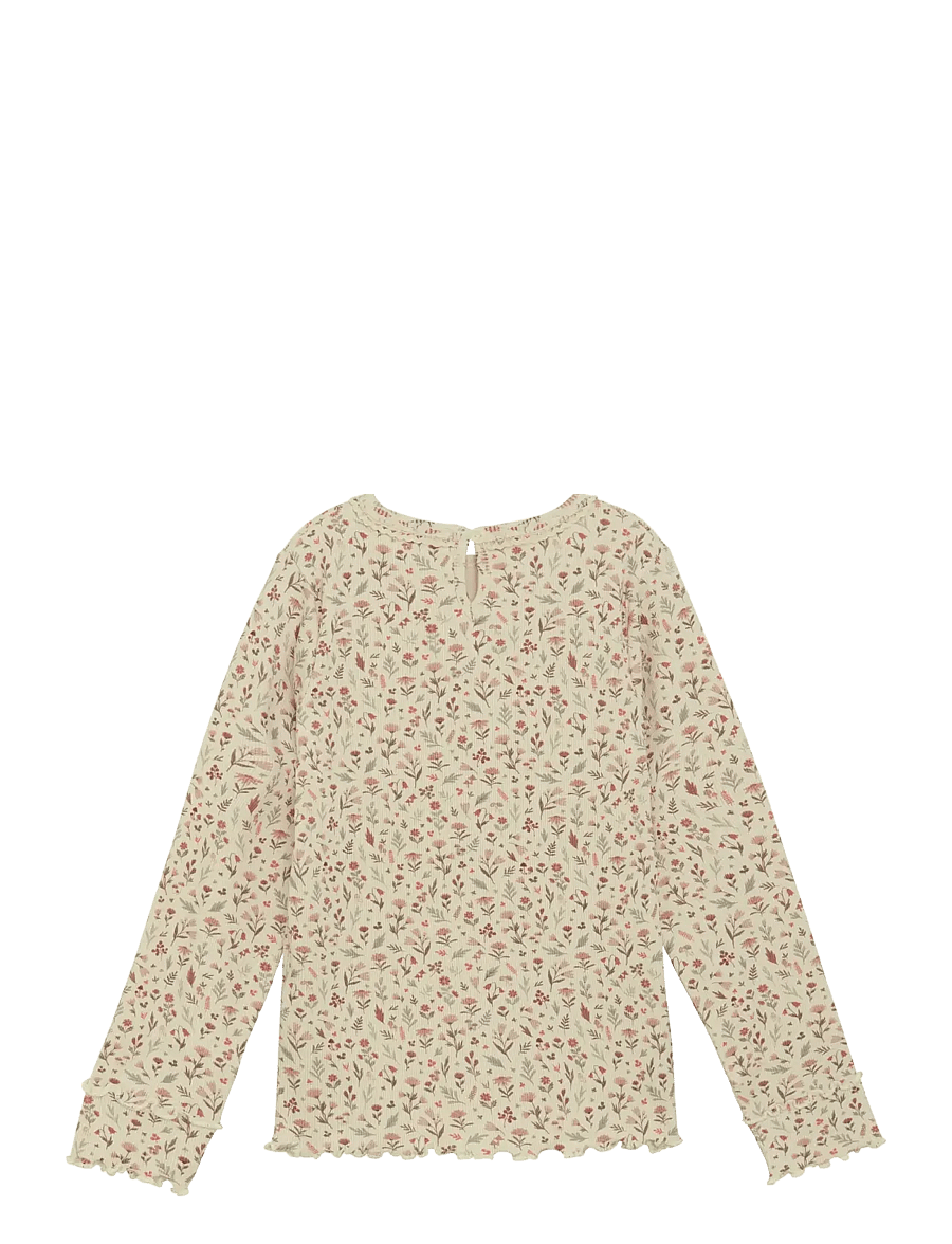 Minymo - T-shirt LS AOP Rib - långärmade t-shirts - sandshell - 2
