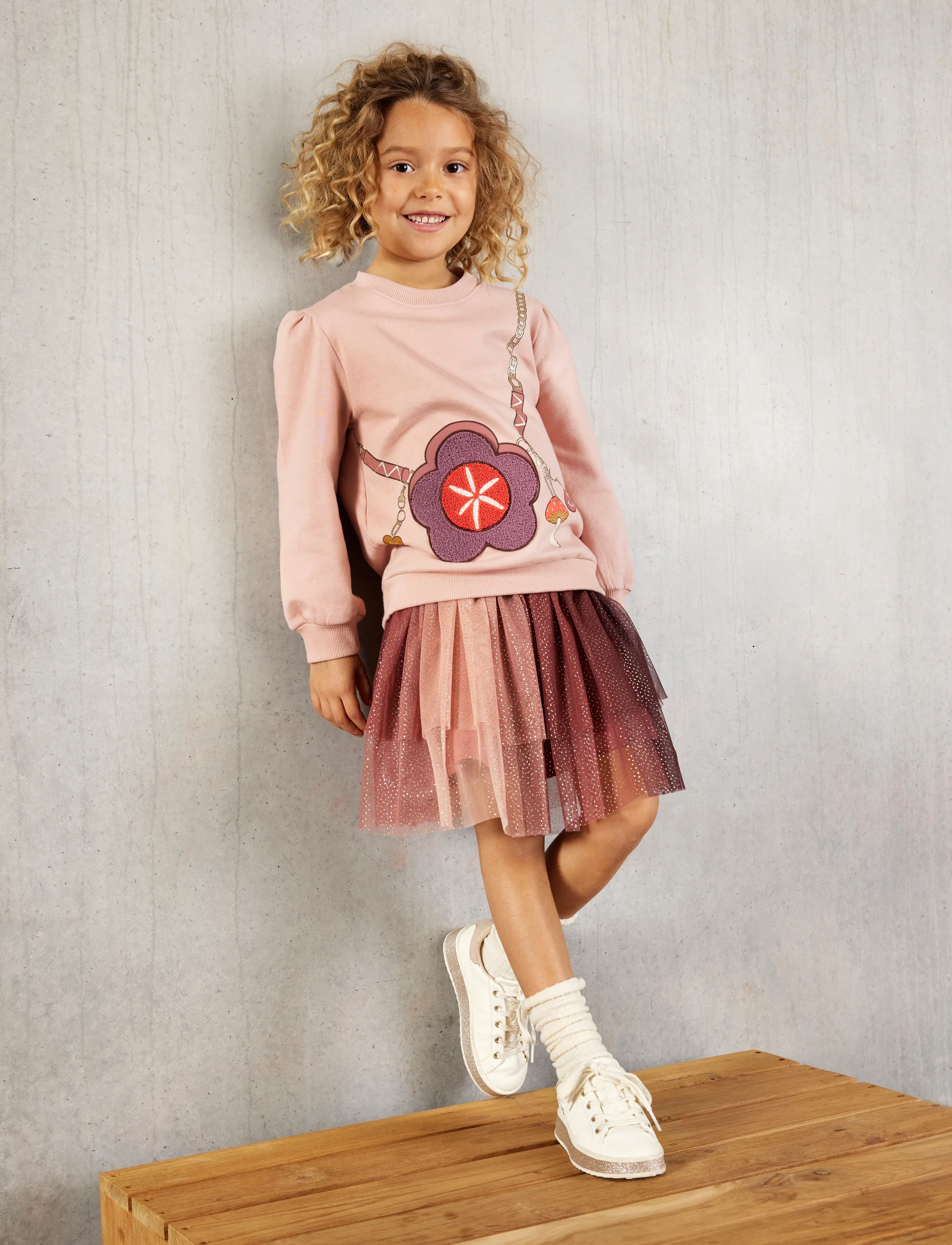 Minymo Skirt W. Glitter, Børn, Glitter Tyl Nederdel, Pink, Str: 98