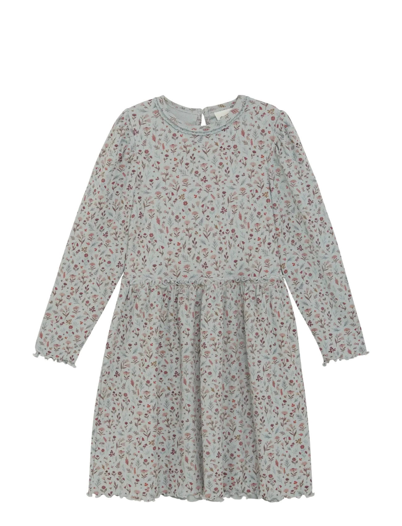 Minymo Dress Ls Aop Rib, 104, Casual Dresses, Grau - Long-sleeved Kinder