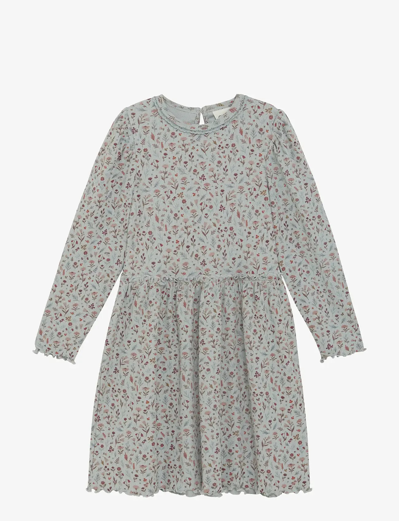 Minymo - Dress LS AOP Rib - langärmelige freizeitkleider - puritan gray - 0