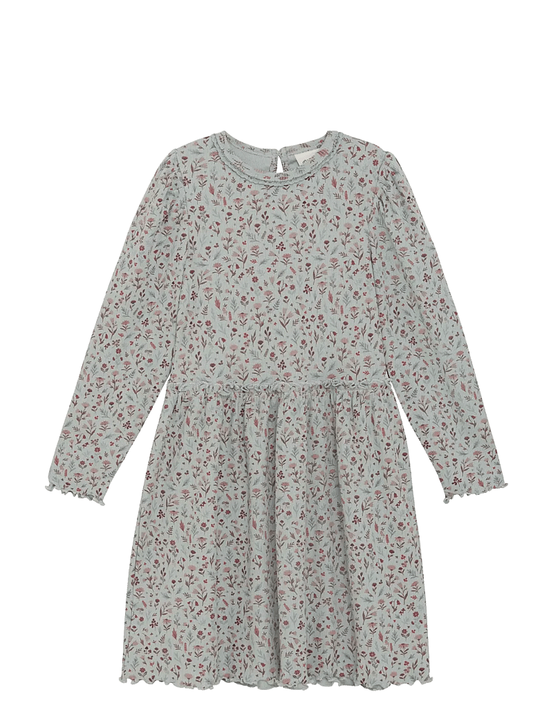 Minymo - Dress LS AOP Rib - langärmelige freizeitkleider - puritan gray - 0