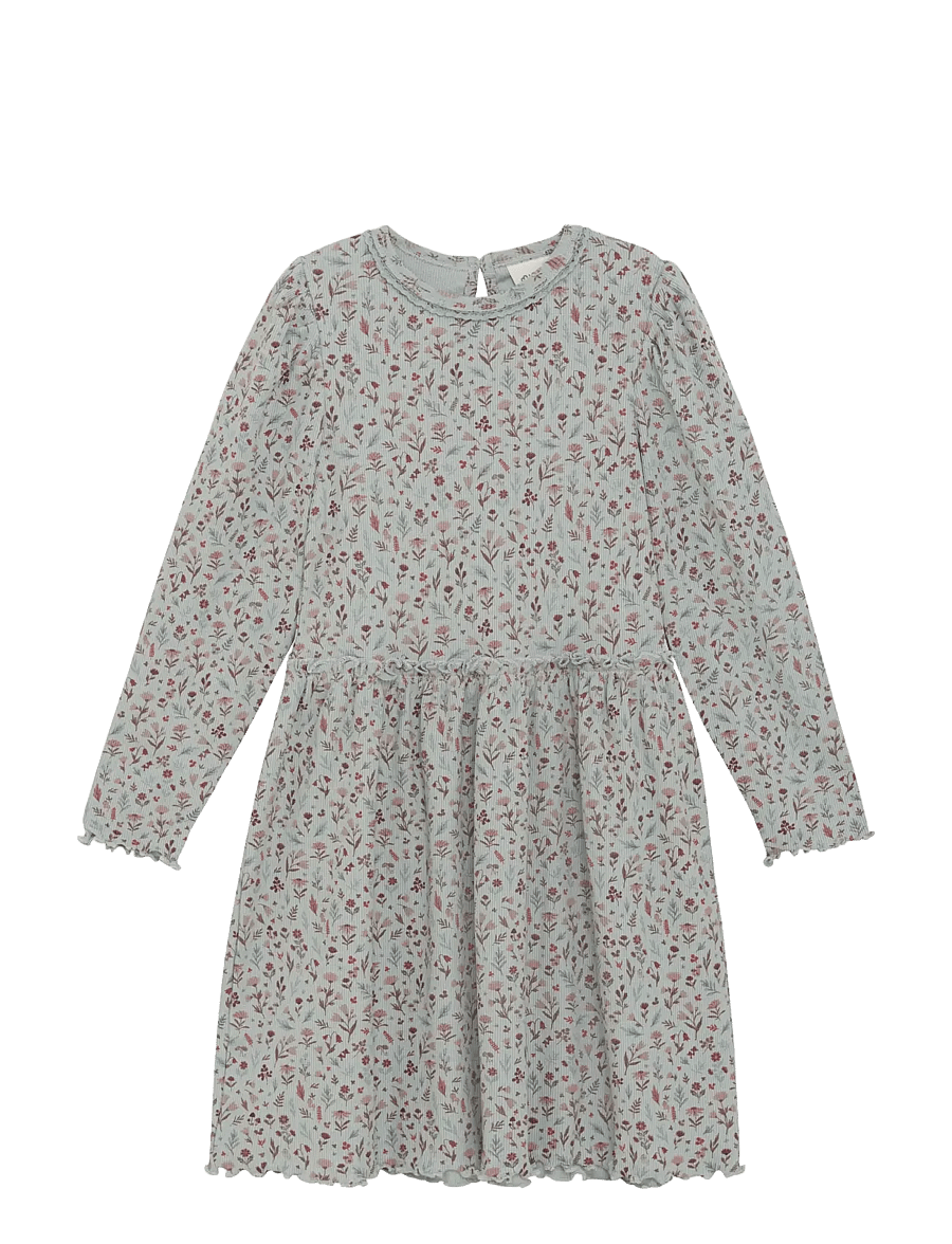 Minymo - Dress LS AOP Rib - langärmelige babykleider - puritan gray - 0