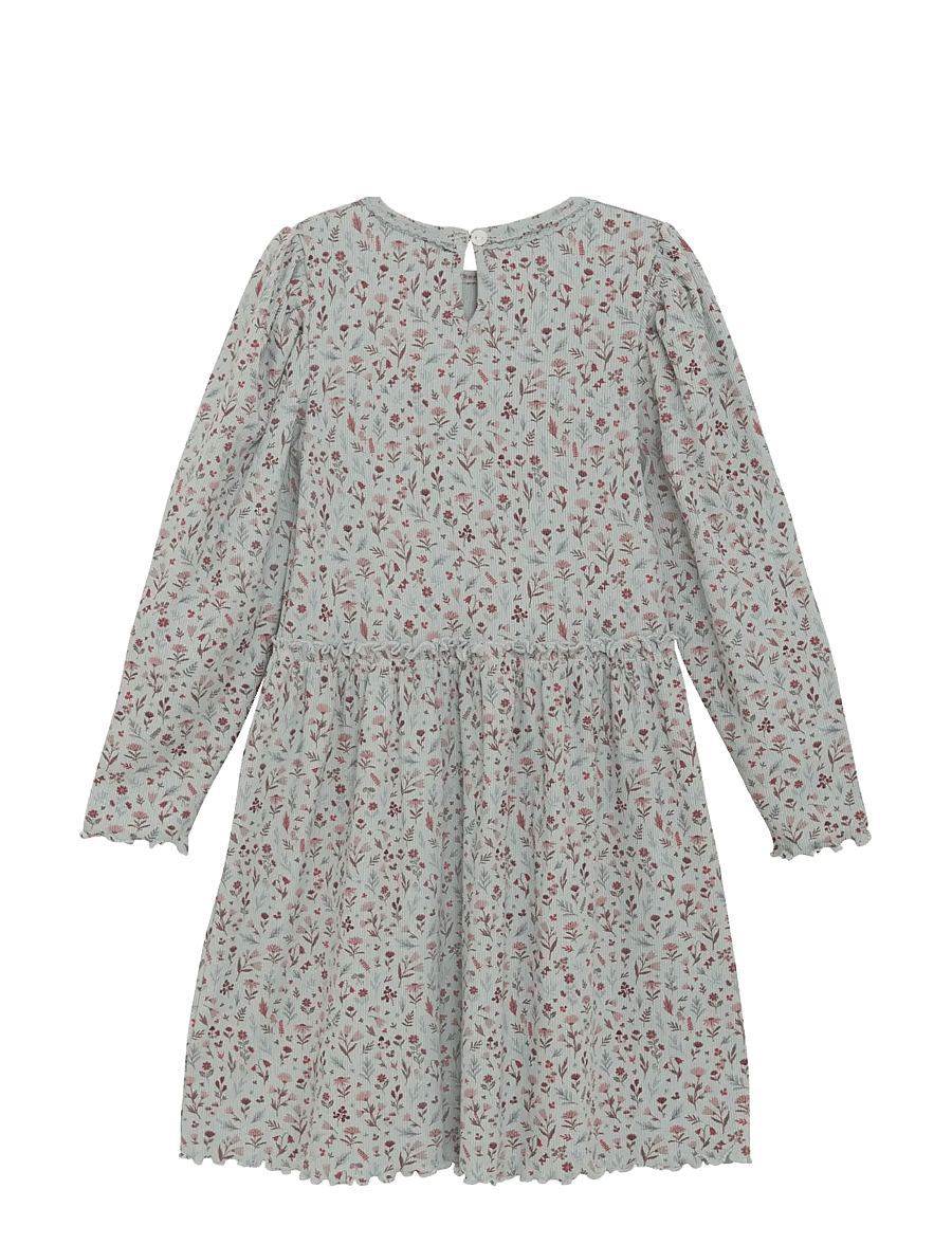 Minymo - Dress LS AOP Rib - langärmelige babykleider - puritan gray - 1