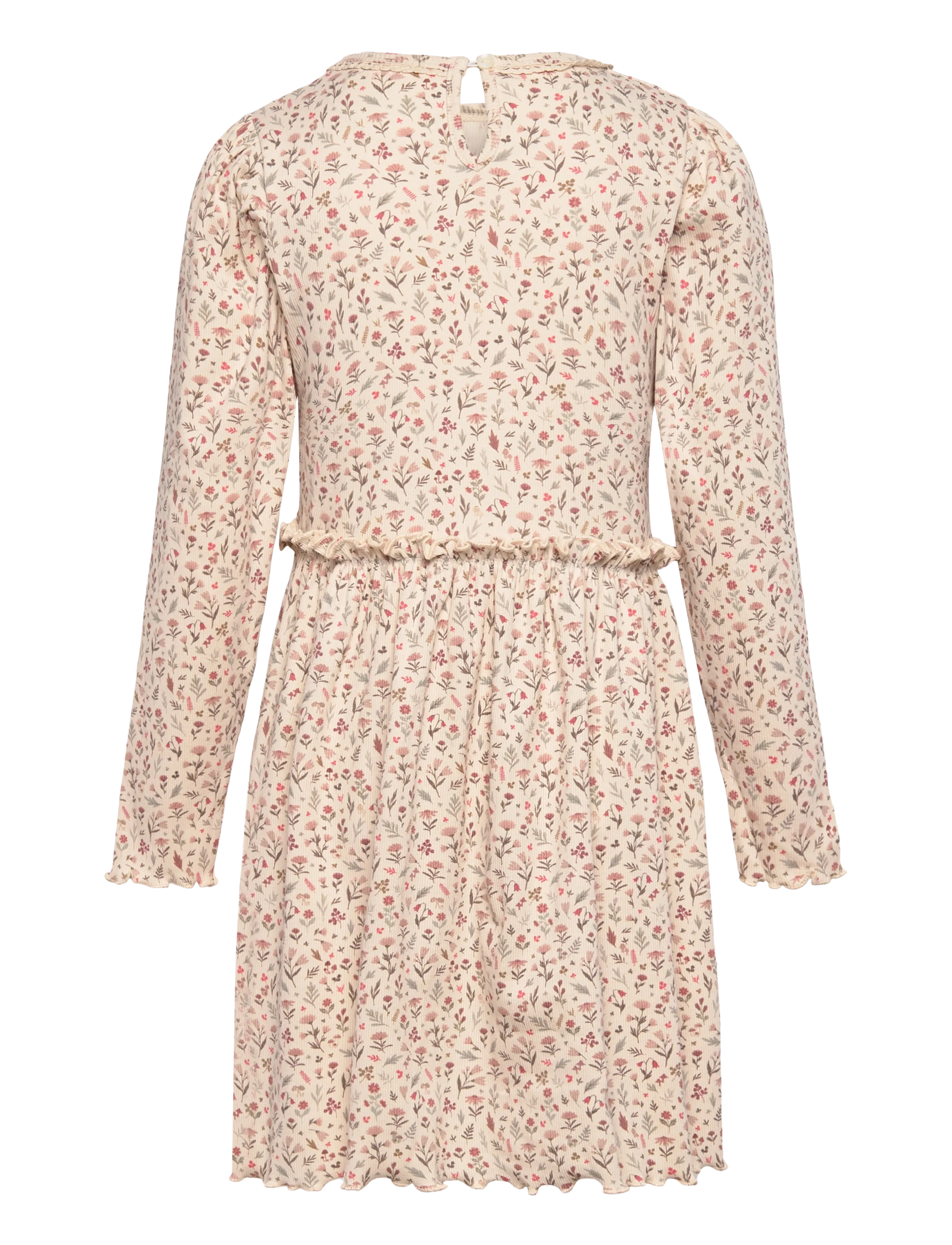 Minymo - Dress LS AOP Rib - langärmelige babykleider - sandshell - 1