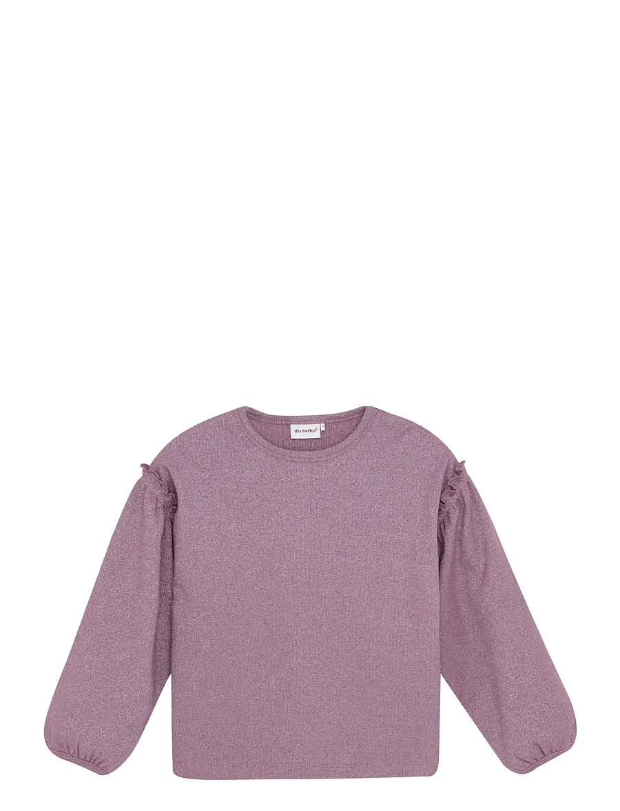 Minymo - T-shirt LS Glitter Rib - blouses & tunics - rose brown - 1