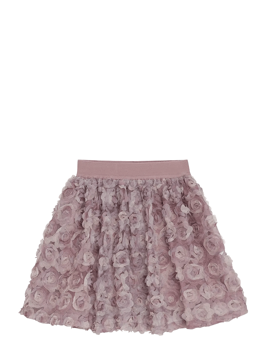 Minymo - Skirt w. Mesh Flowers - kjolar - woodrose - 1
