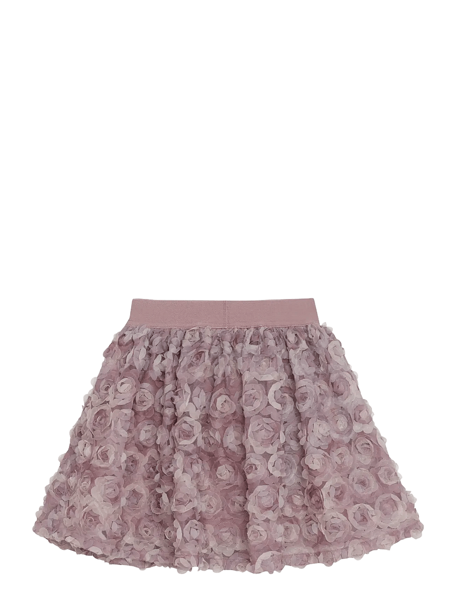 Minymo - Skirt w. Mesh Flowers - kjolar - woodrose - 2