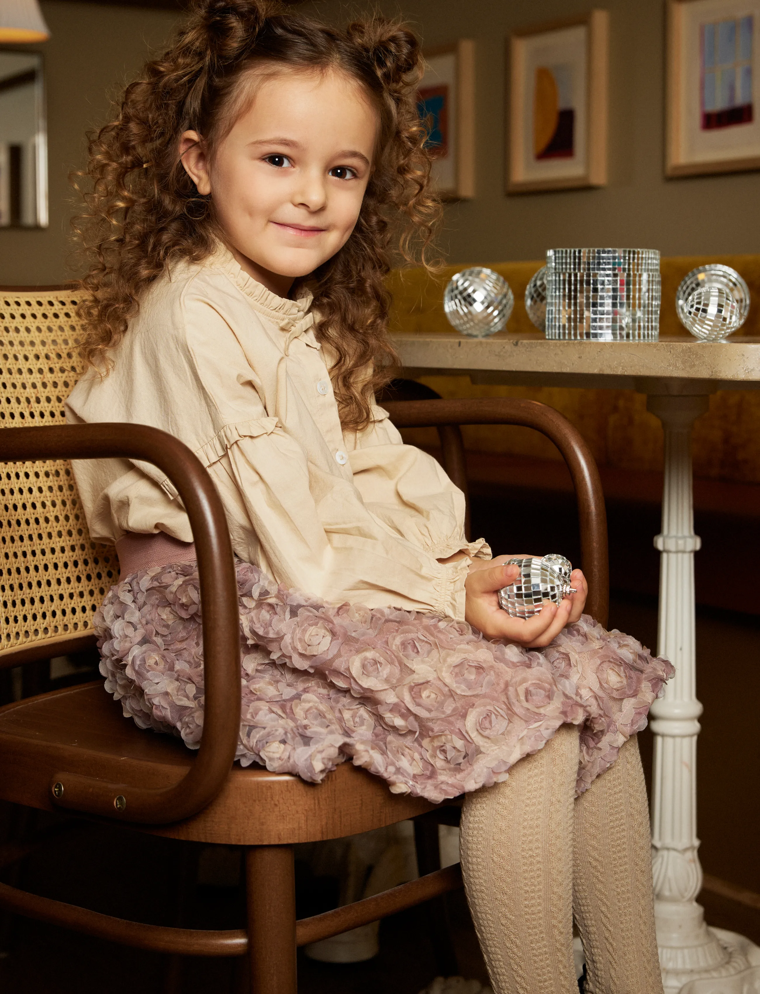 Minymo Skirt W. Mesh Flowers, 98, Röcke, Rosa - Short Kinder