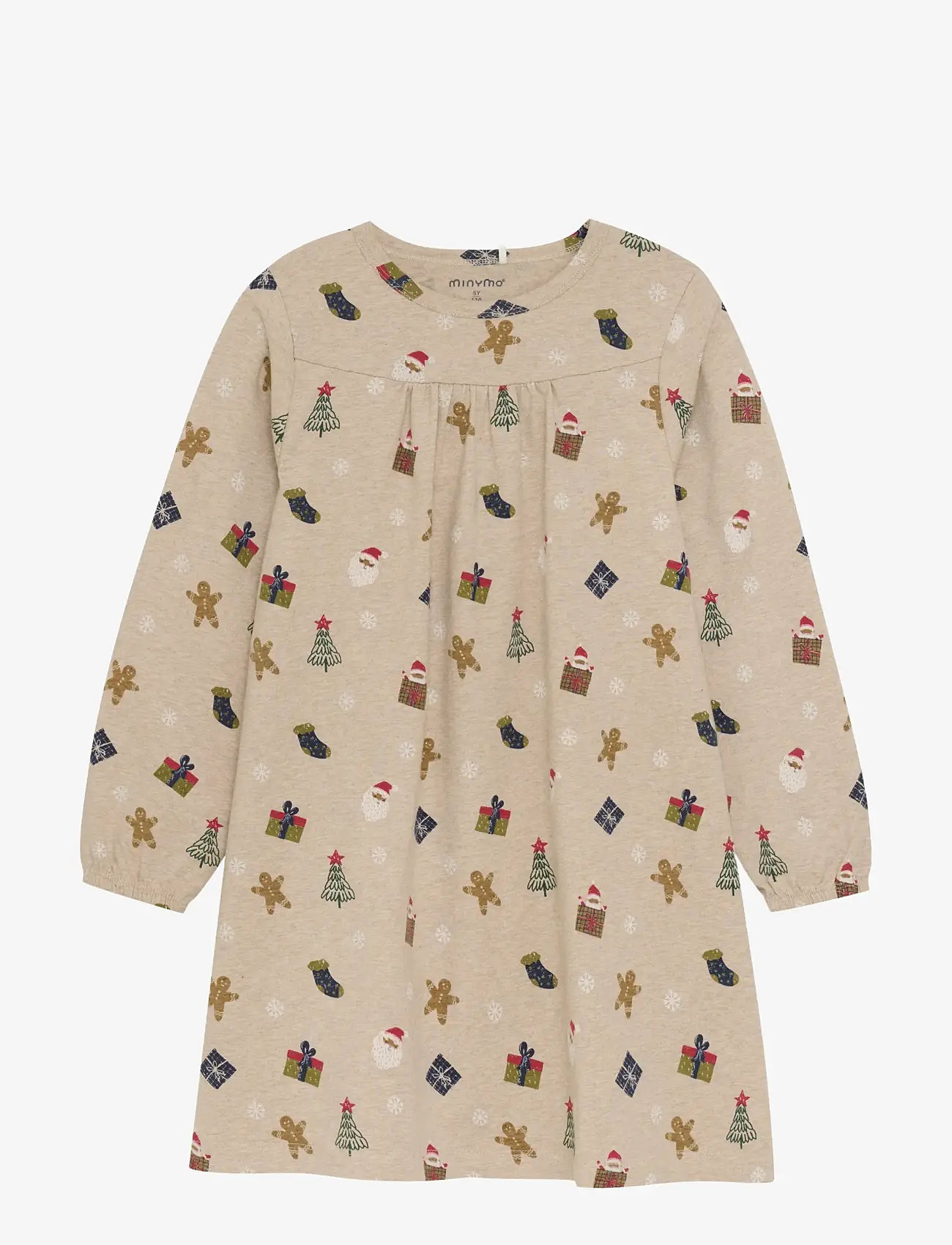 Minymo - Nightdress LS AOP - nattlinnen - beige melange - 0