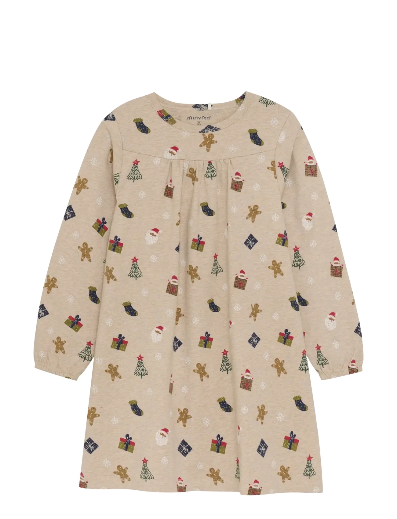Minymo Nightdress LS AOP - Kinder 98-134 - BEIGE MELANGE / beige