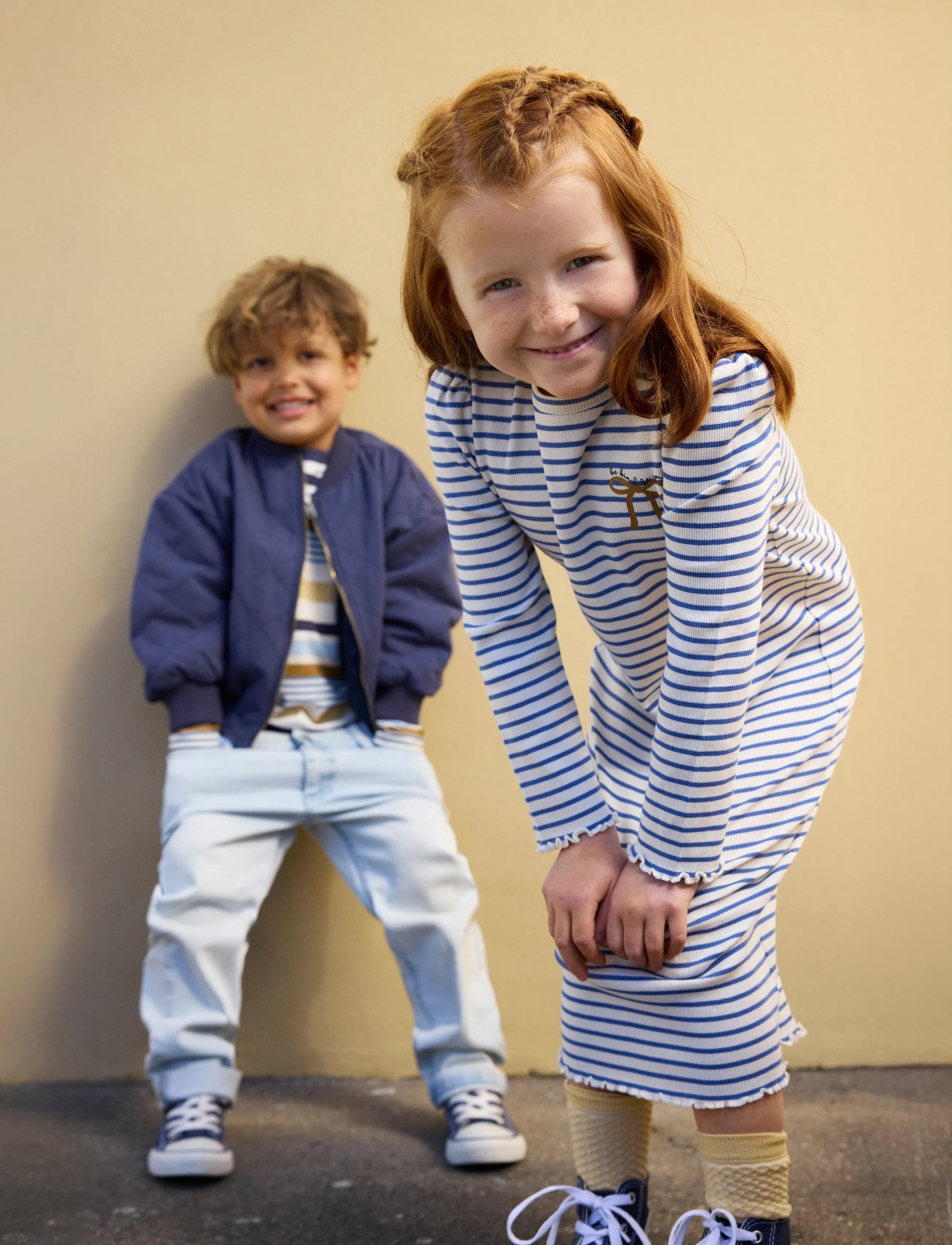 Minymo Dress Ls Rib, Børn, Langærmet Ribstrikket Stribet Kjole, Blå, Str: 128