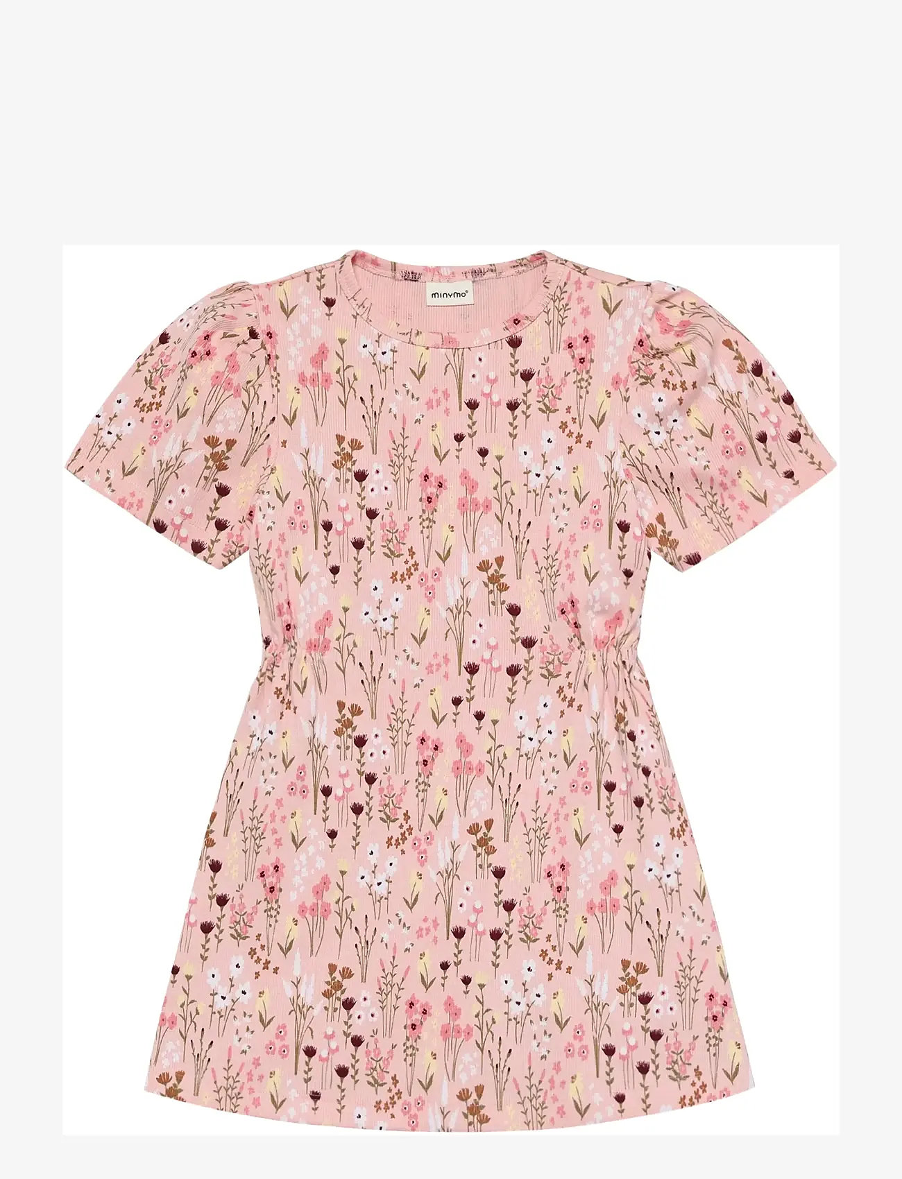 Minymo - Dress AOP Rib - short-sleeved casual dresses - silver pink - 1