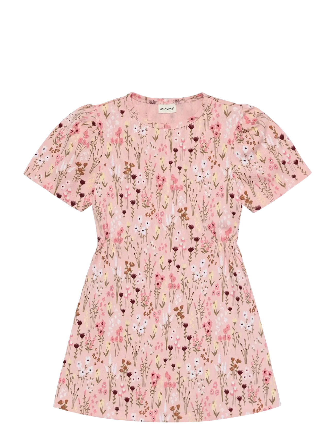 Minymo - Dress AOP Rib - short-sleeved casual dresses - silver pink - 1