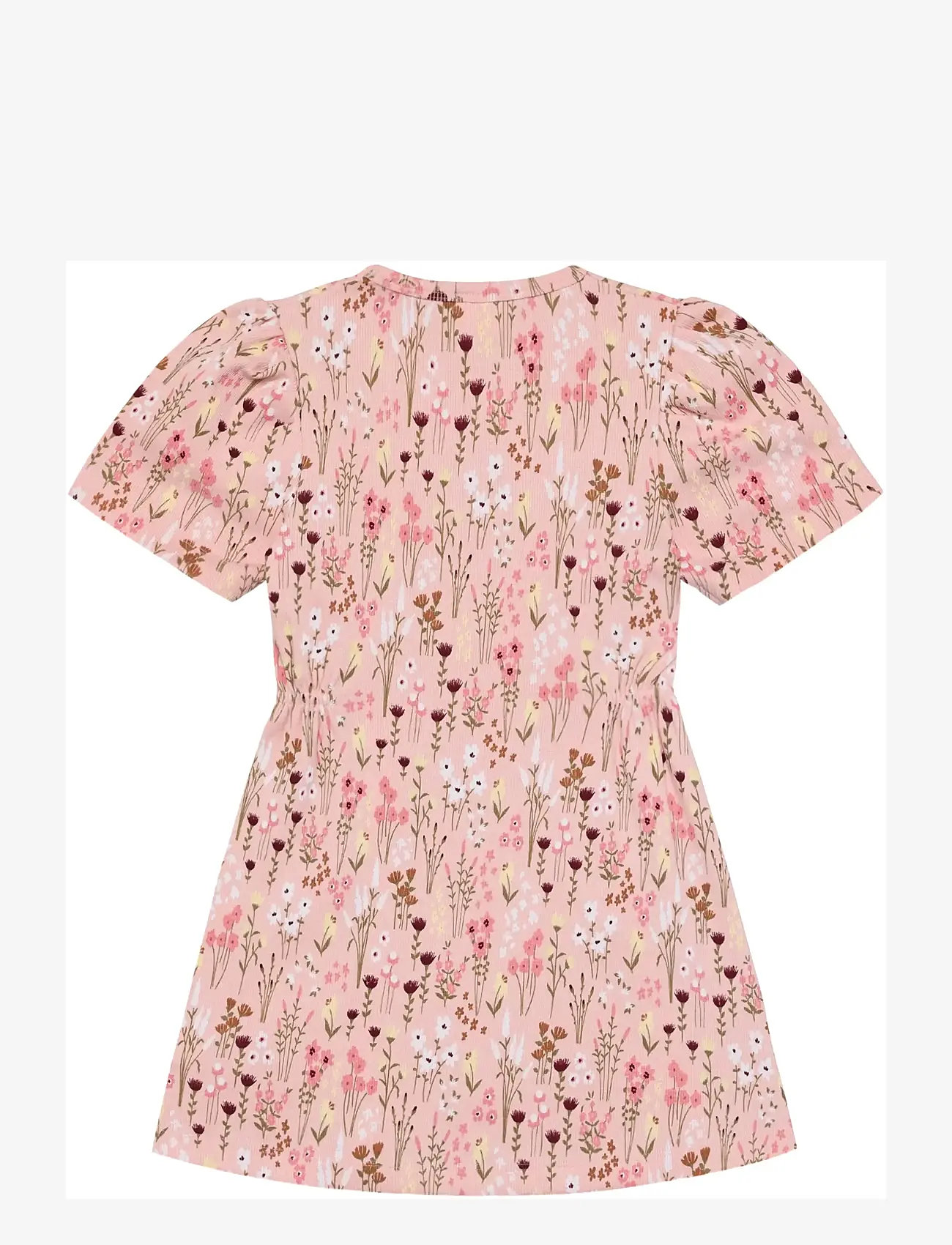 Minymo - Dress AOP Rib - short-sleeved casual dresses - silver pink - 2