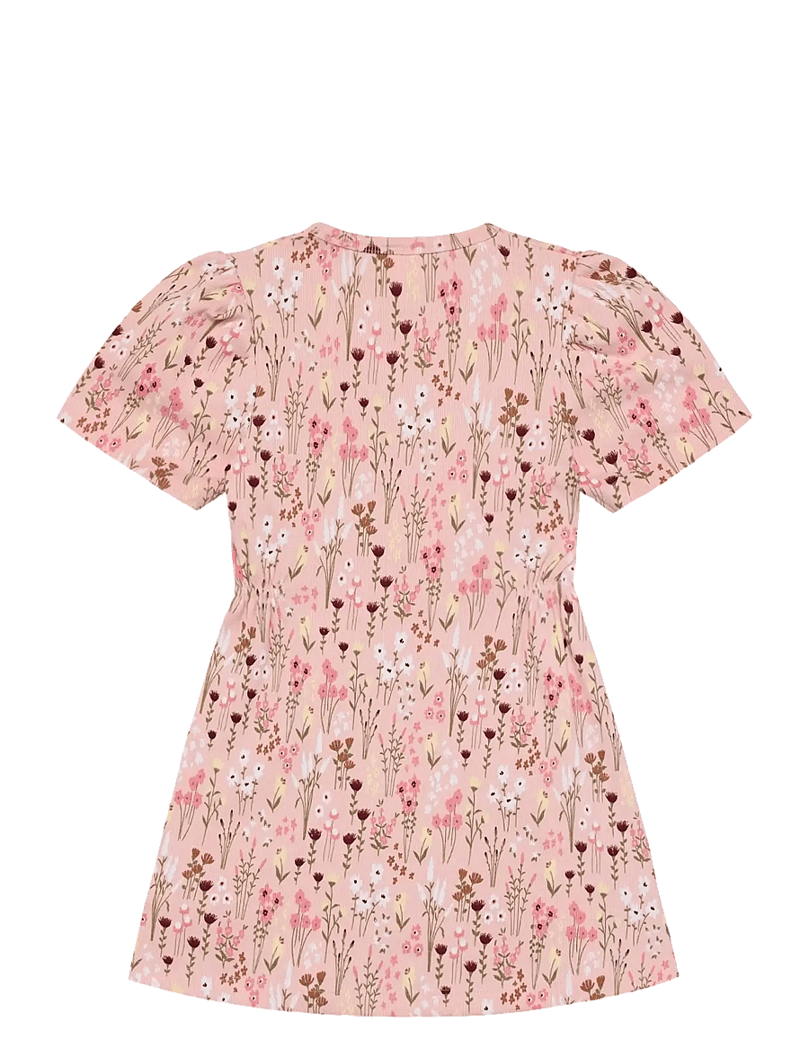 Minymo - Dress AOP Rib - short-sleeved casual dresses - silver pink - 2