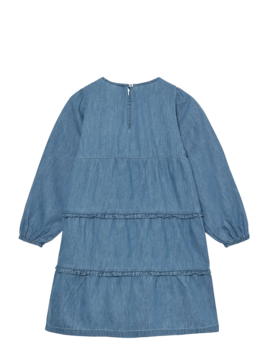Minymo - Dress LS Chambray - laisvalaikio suknelės ilgomis rankovėmis - faded denim - 1