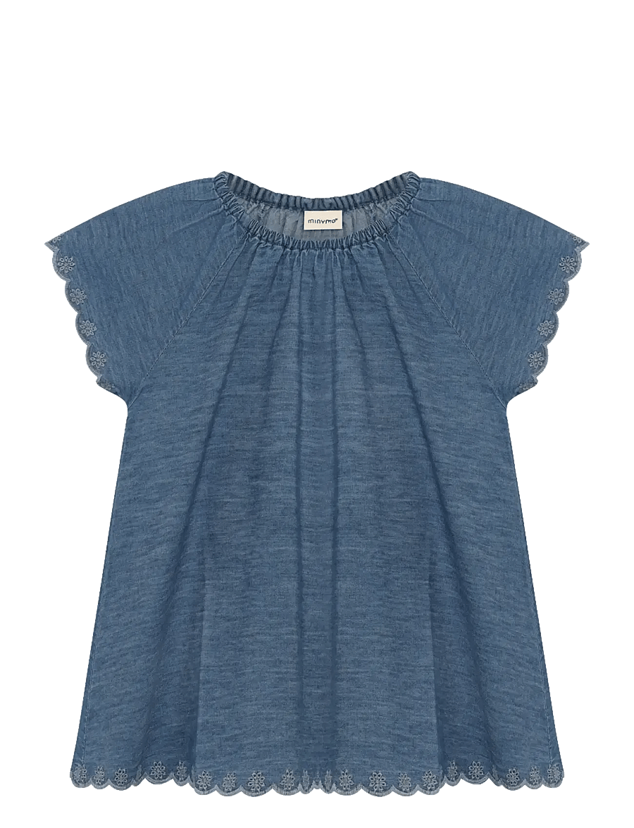 Minymo - Blouse SS Chambrey - blússur og kyrtlar - faded denim - 1
