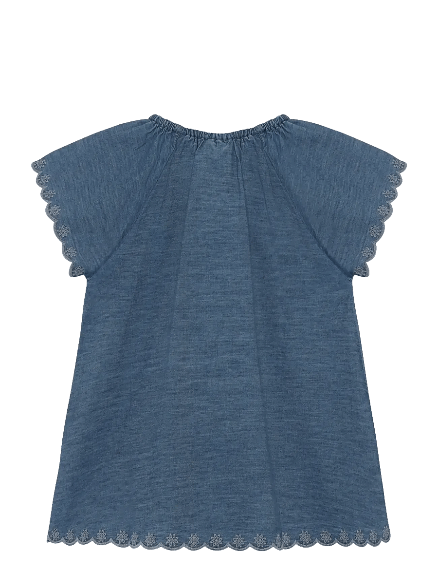 Minymo - Blouse SS Chambrey - blússur og kyrtlar - faded denim - 2