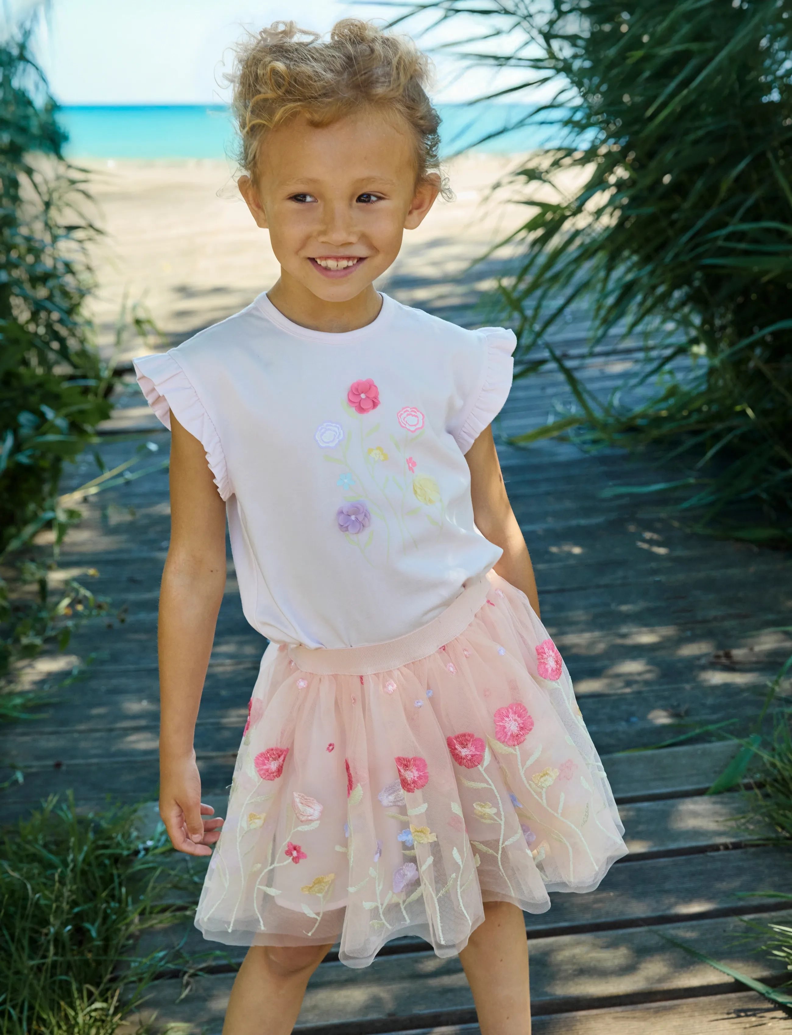 Minymo Skirt Mesh w. Emb. - Tüll-Rock - RAINDROPS ON ROSES / pink/rose