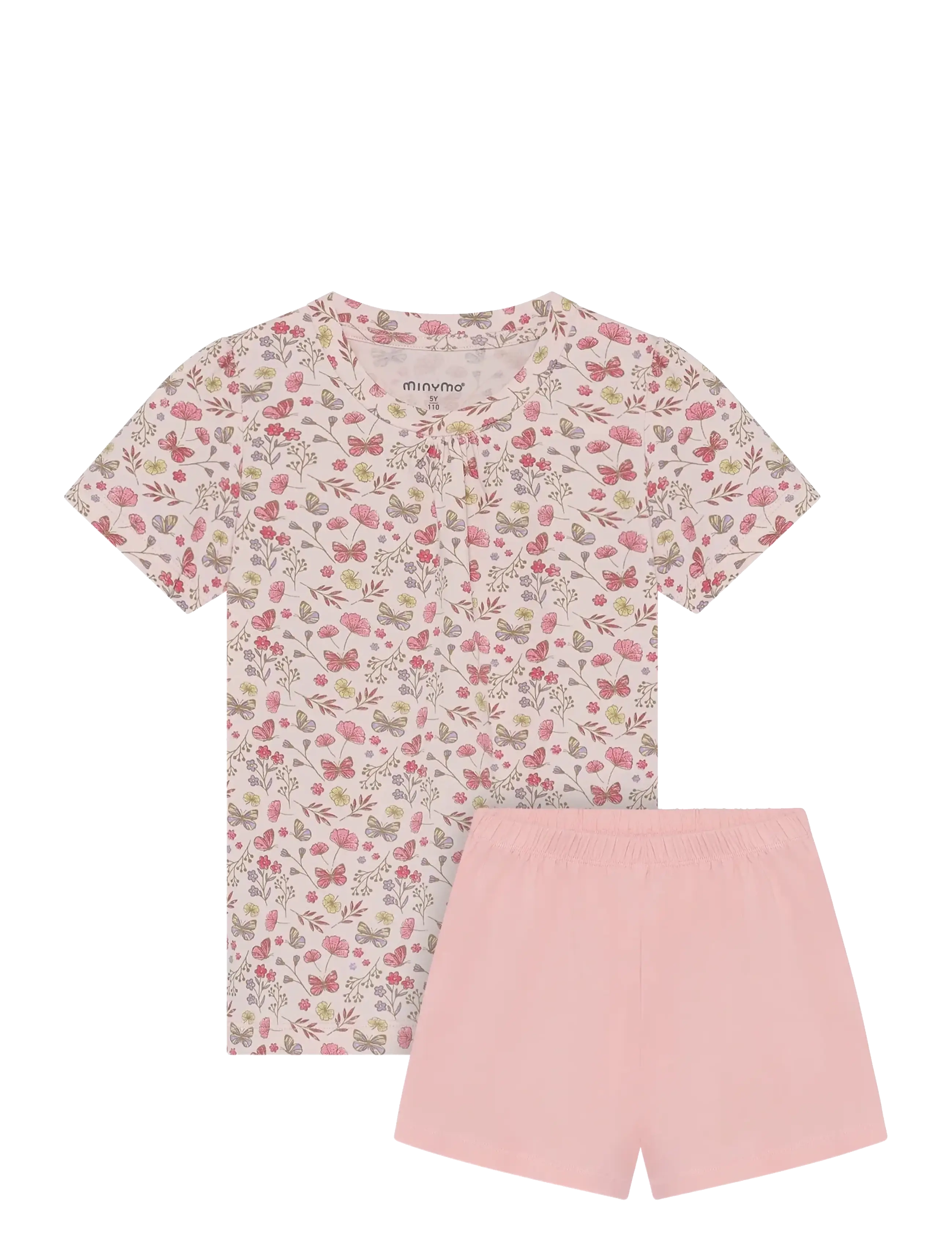 Minymo T-Shirt+Short Set Aop, 104, Pink, Sæt > Sæt Med Kortærmet T-Shirt, Børn
