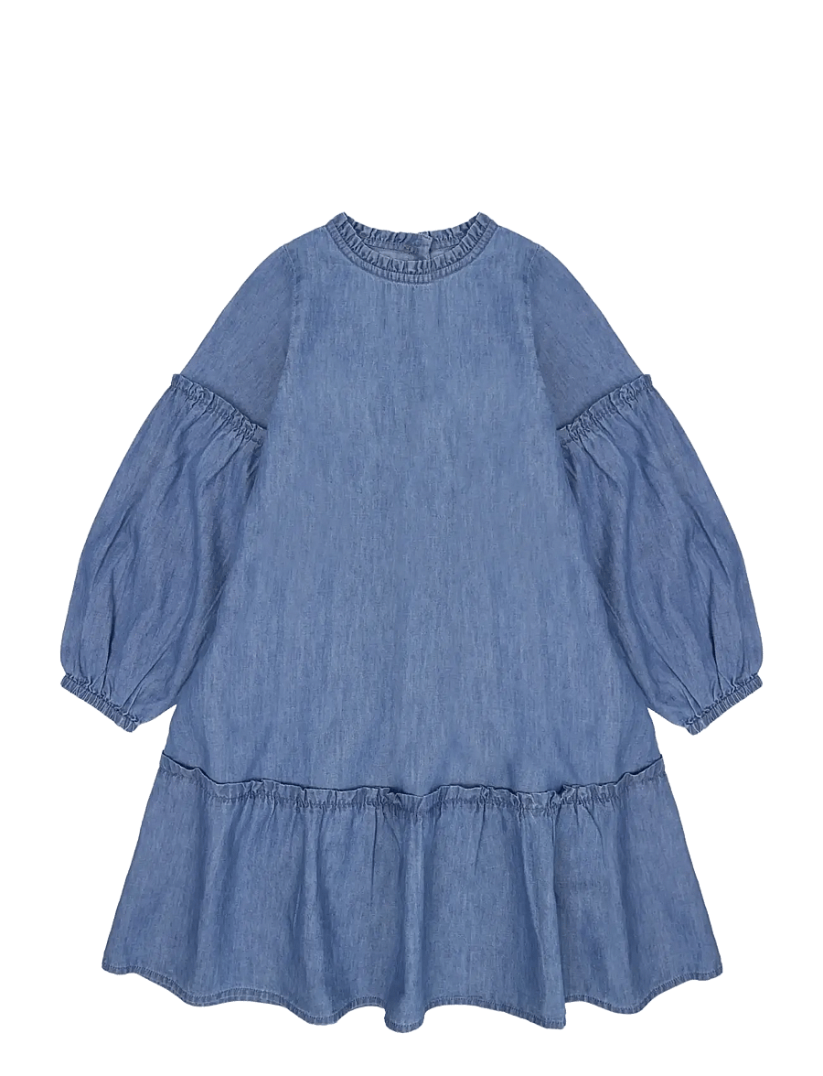 Minymo - Dress LS Chambray - pikkade varrukatega vabaajakleidid - faded denim - 1