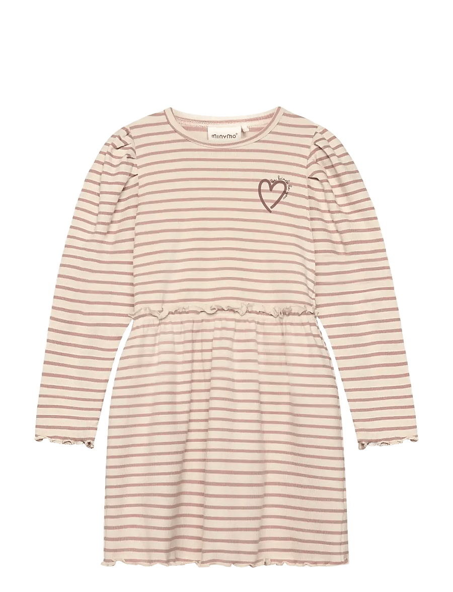 Minymo - Dress LS Y/D Rib - långärmade babyklänningar - fawn - 0