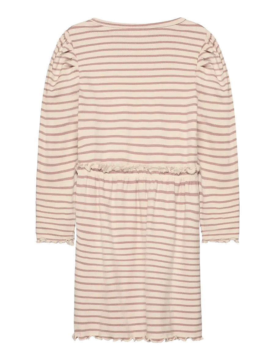 Minymo - Dress LS Y/D Rib - långärmade babyklänningar - fawn - 1