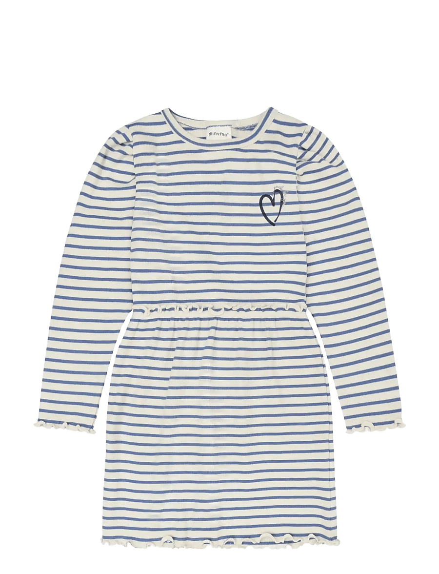 Minymo - Dress LS Y/D Rib - långärmade babyklänningar - moonlight blue - 0