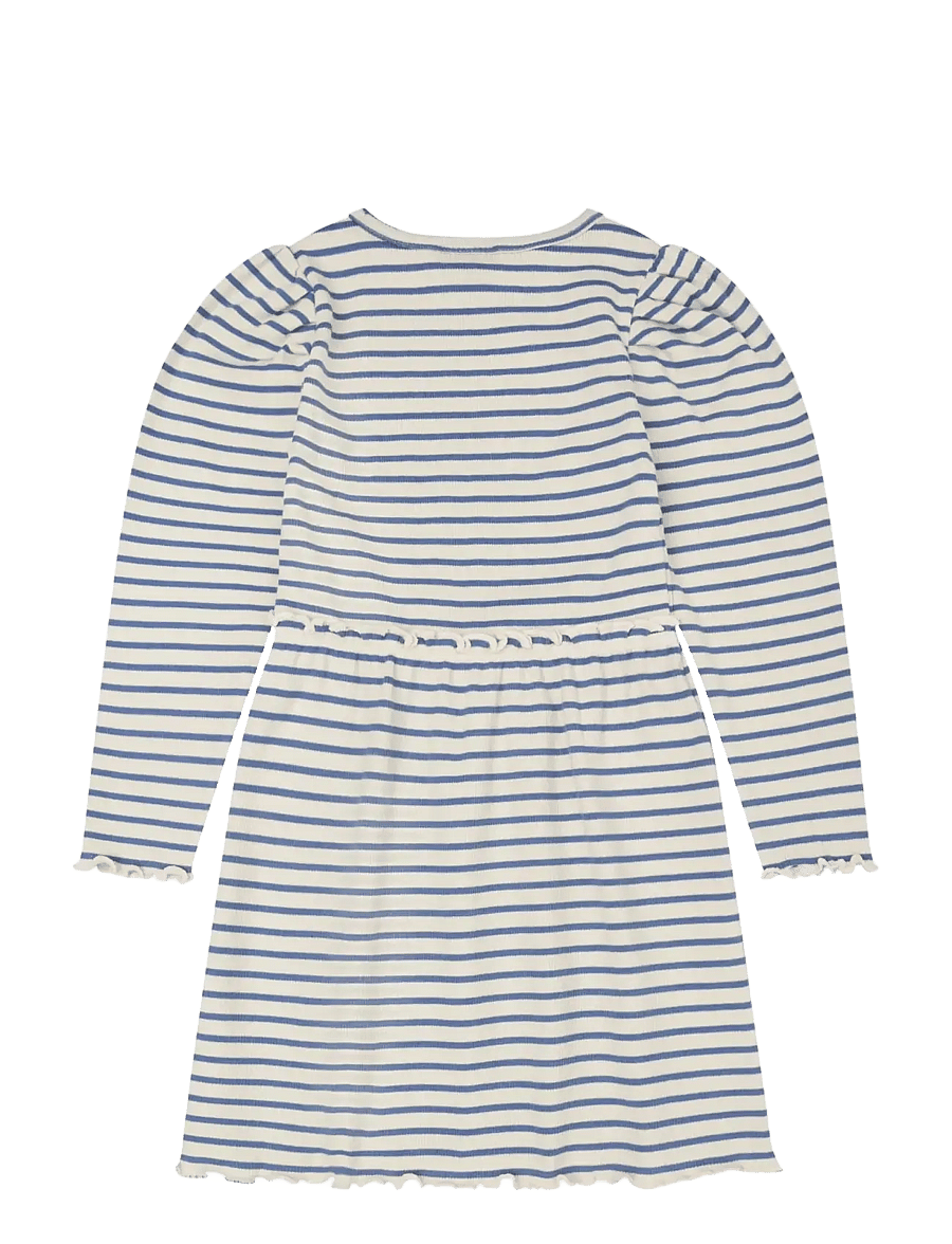 Minymo - Dress LS Y/D Rib - långärmade babyklänningar - moonlight blue - 1