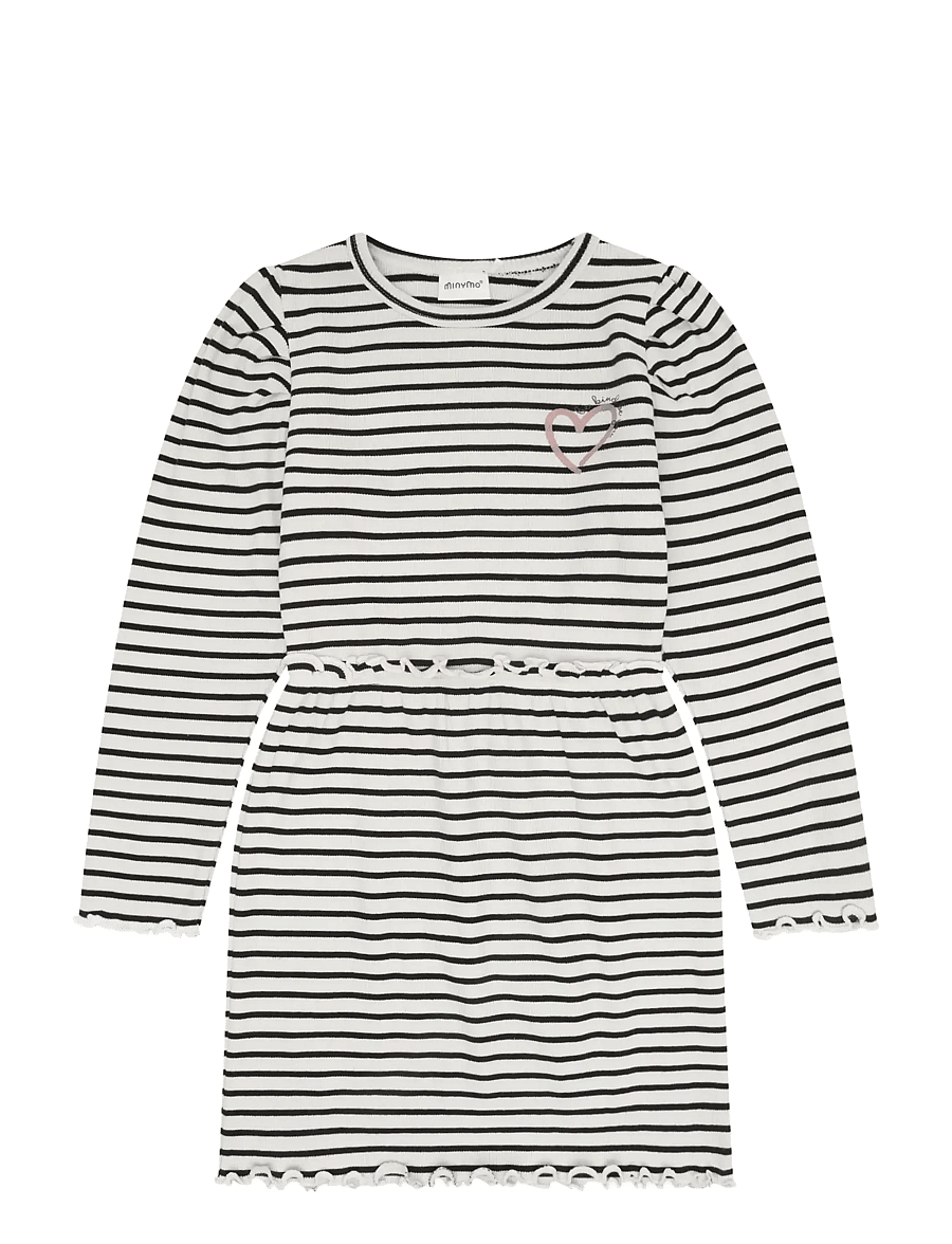 Minymo - Dress LS Y/D Rib - långärmade babyklänningar - tap shoe - 0