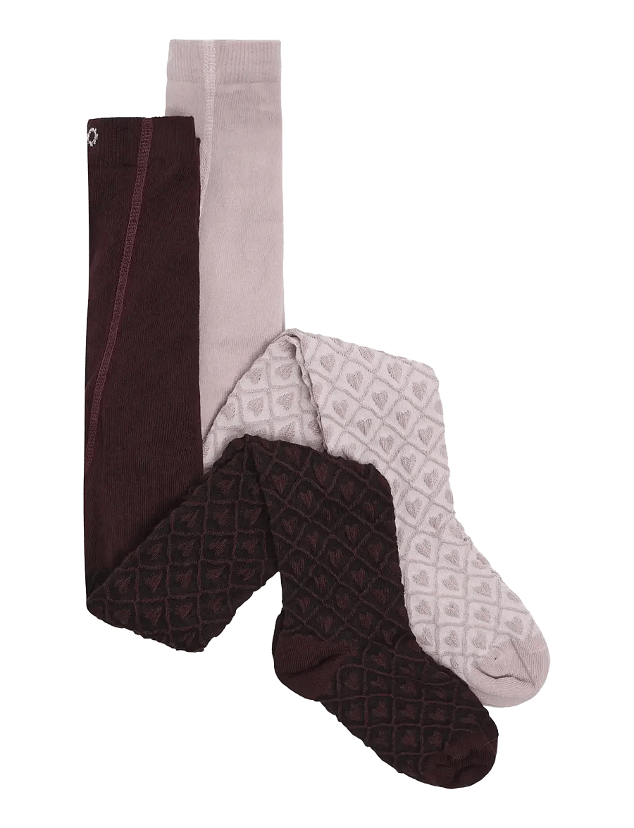Minymo - 2-Pack Stockings w. Pattern - strumpbyxor - huckleberry - 0