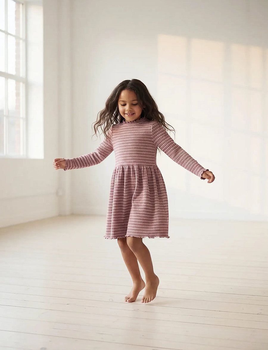 Minymo - Dress LS Rib - långärmade vardagsklänningar - nostalgia rose - 0