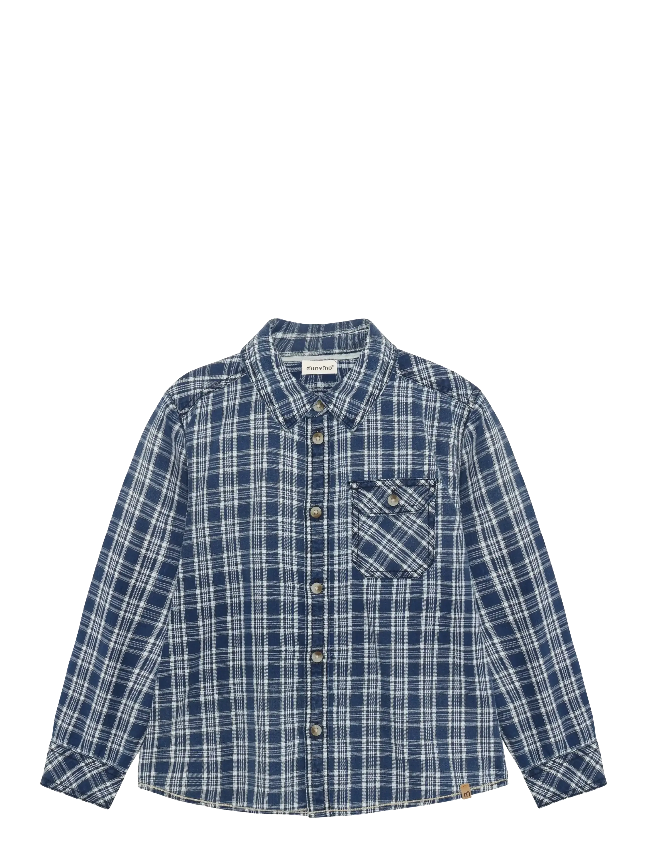 MINYMO Shirt Ls Check Blau - 128 - Kinder