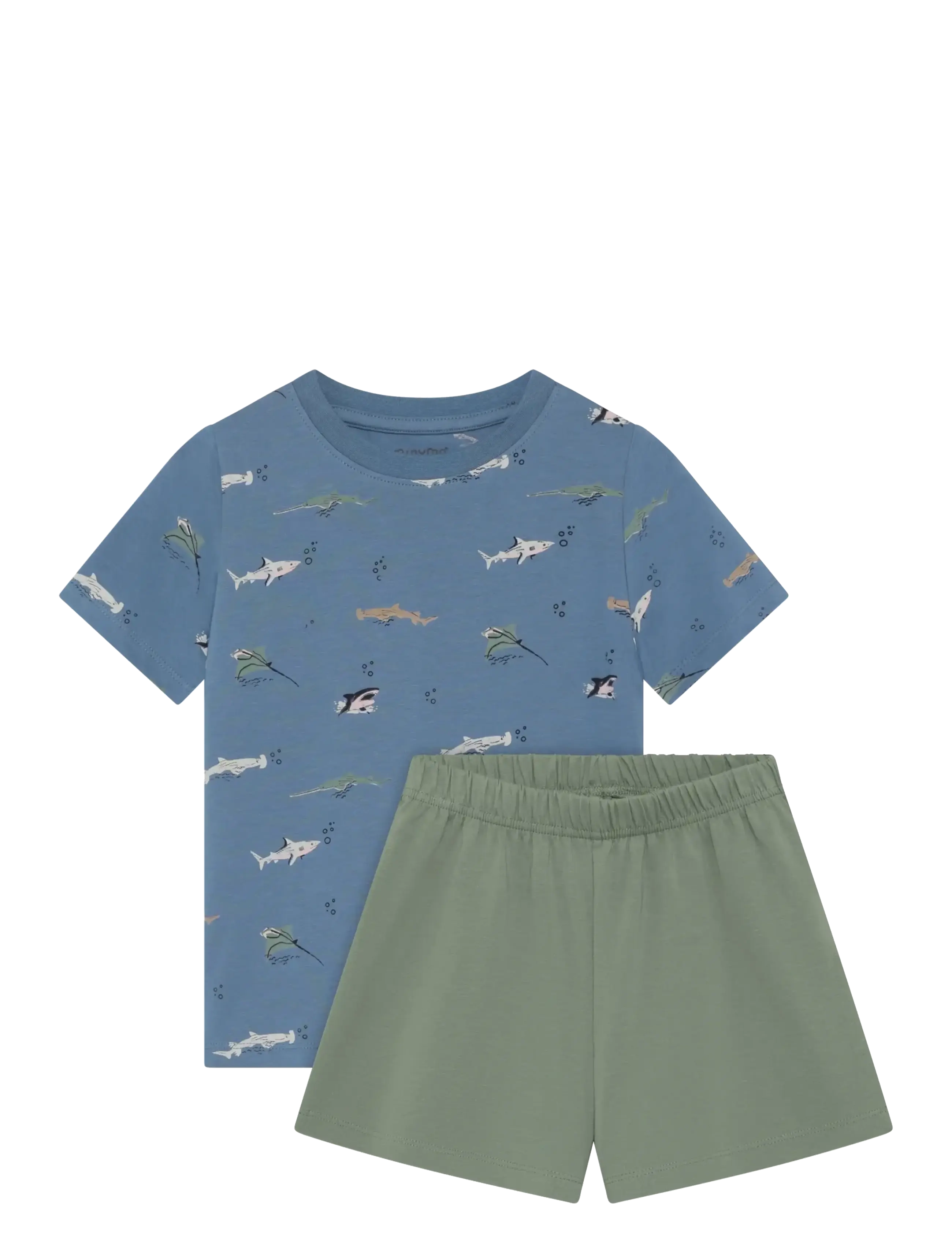 Minymo T-Shirt+Short Set Aop, 104, Blue, Sæt > Sæt Med Kortærmet T-Shirt, Børn