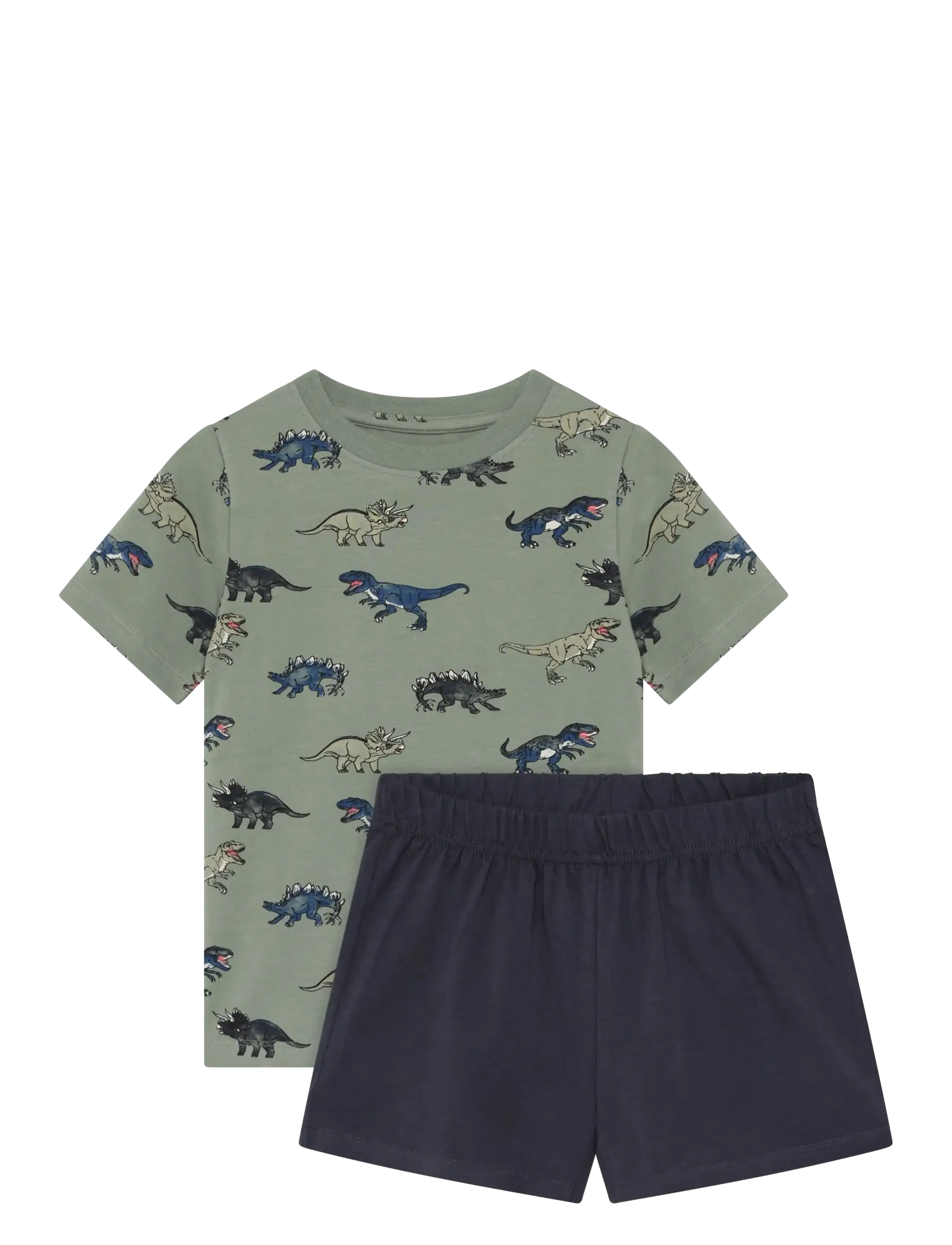 Minymo T-Shirt+Short Set Aop, Børn, Dinosaur Print T-shirt Og Shorts Sæt, Kakigrøn, Str: 104