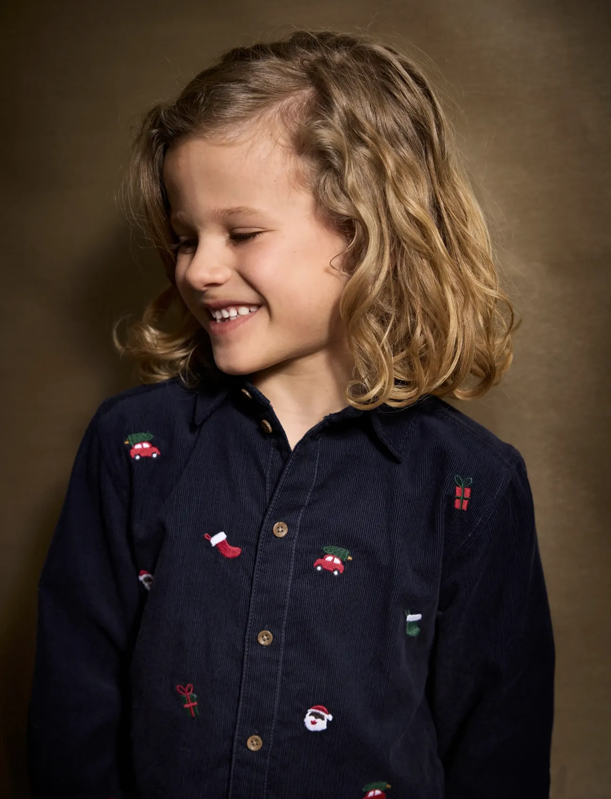 Minymo Shirt Ls Cord, Kinder, Langarm Cord Weihnachts Hemd, Marineblau, Gr.128